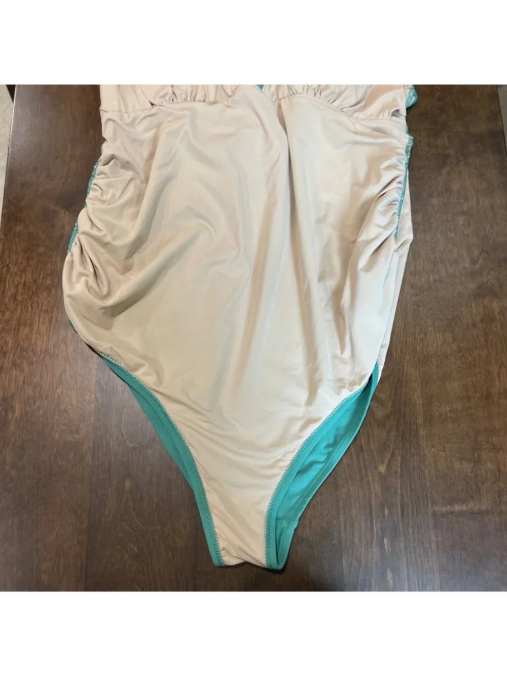 Cupshe Ruched Side Maternity One Piece Swimsuit Women's Size XL Green Cross Back